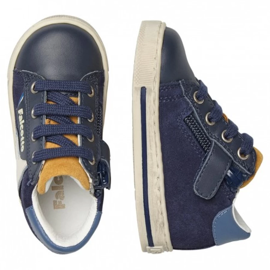 FALCOTTO Zak 3 Vol Leather and Fabric Sneakers for Men - Navy Blue & Grey Casual Shoes