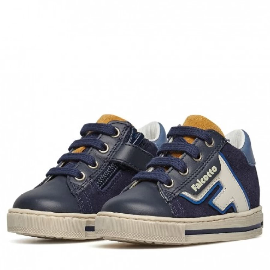 FALCOTTO Navy Leather and Suede Solsal Zip Sneakers for Men/Women