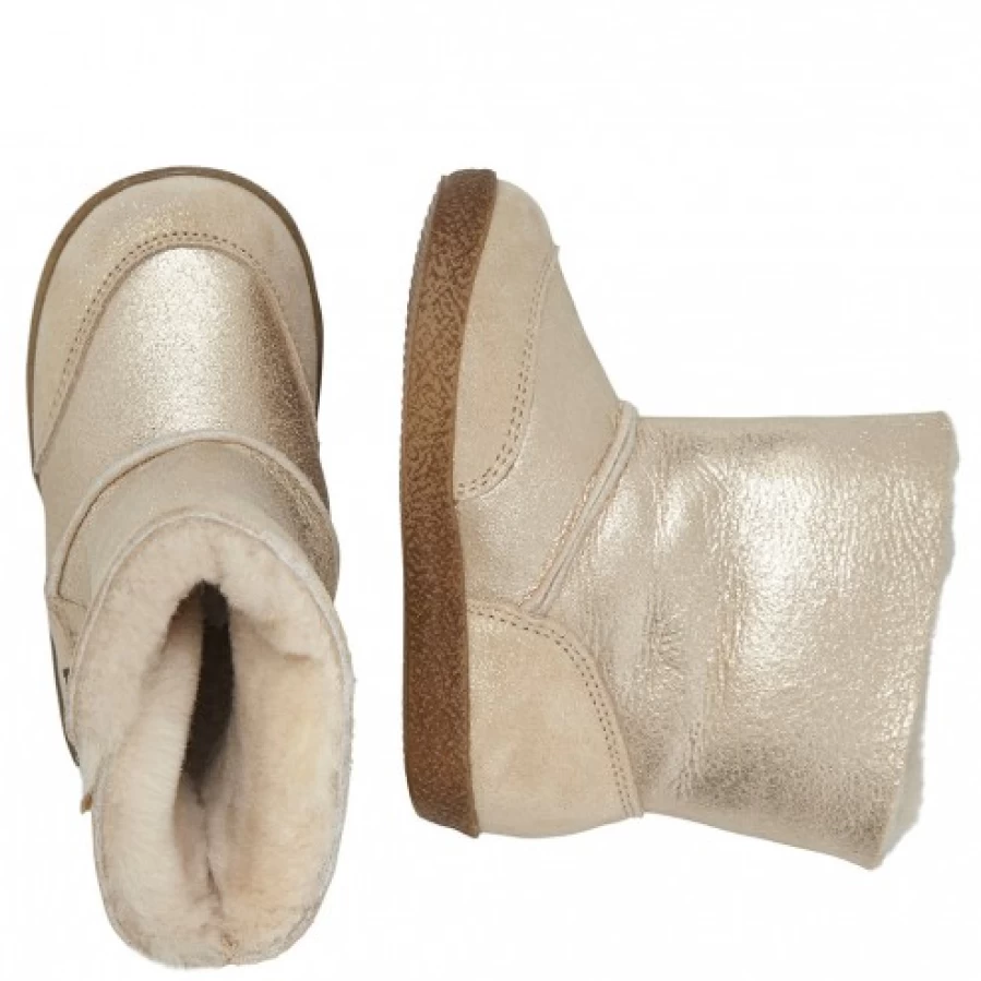 FALCOTTO Carl Platinum Glitter Shearling-Lined Suede Boots for Kids