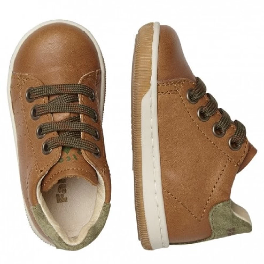 FALCOTTO Adam Cognac & Army Genuine Leather Suede Lace-Up Sneakers for Men - Comfortable Casual Shoes