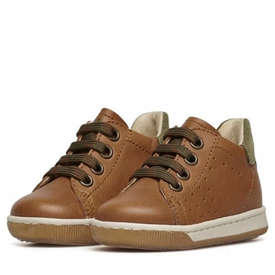 FALCOTTO Adam Cognac & Army Genuine Leather Suede Lace-Up Sneakers for Men - Comfortable Casual Shoes