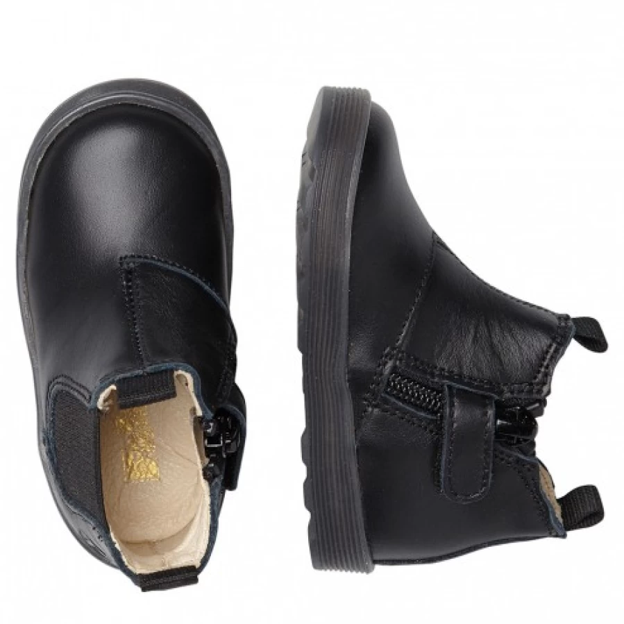 FALCOTTO Tarbell Black Leather Beatle Boots with Side Zip - Men's Vintage Ankle Boots