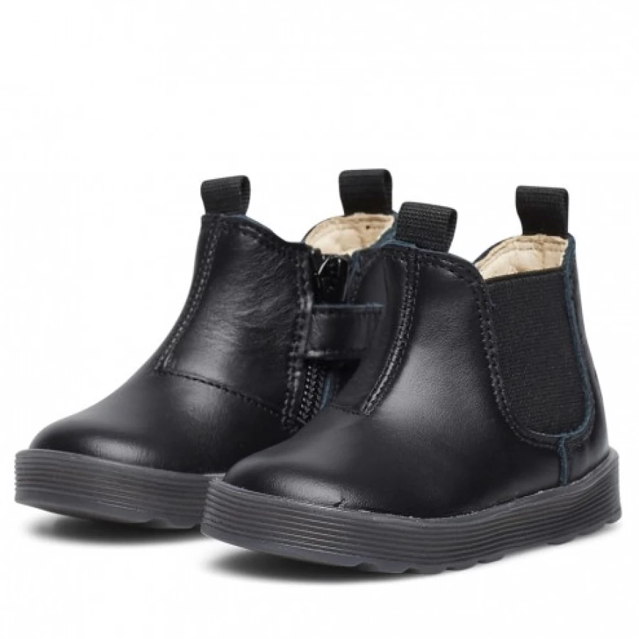 FALCOTTO Tarbell Black Leather Beatle Boots with Side Zip - Men's Vintage Ankle Boots