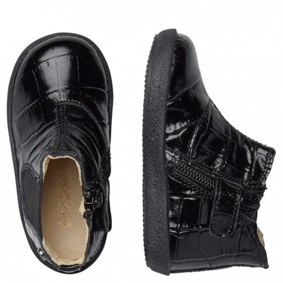 FALCOTTO Calvin Black Crocodile-Print Leather Beatle Boots for Men - Stylish Ankle Boots