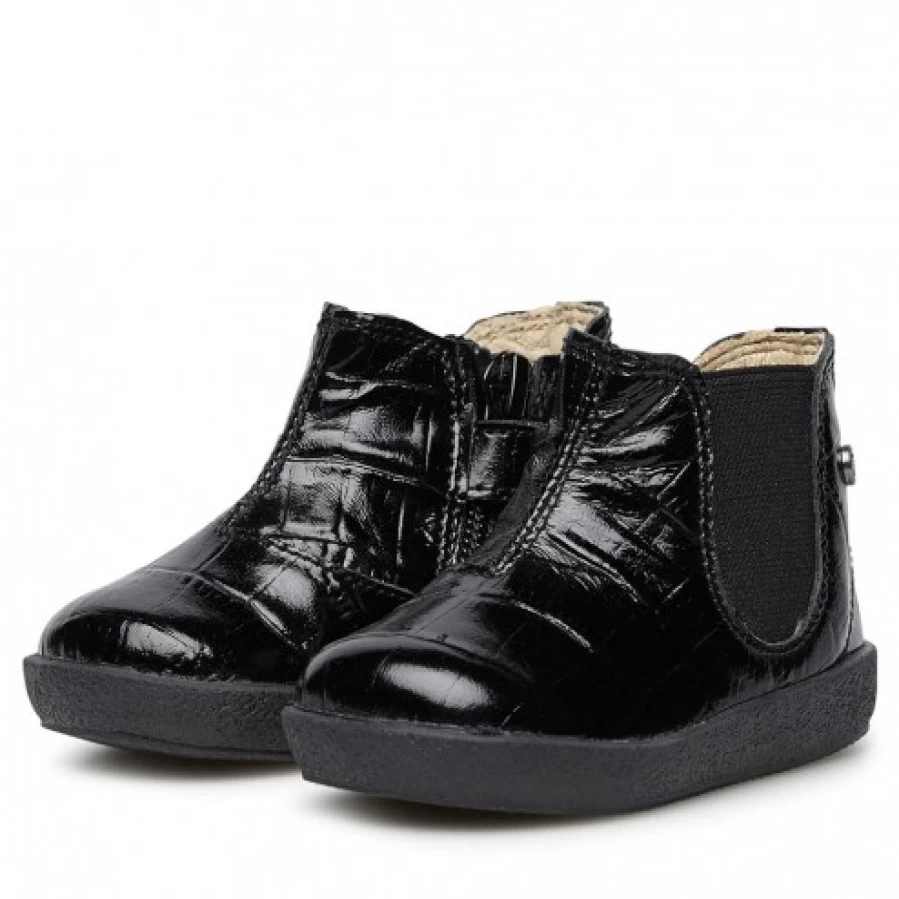 FALCOTTO Calvin Black Crocodile-Print Leather Beatle Boots for Men - Stylish Ankle Boots