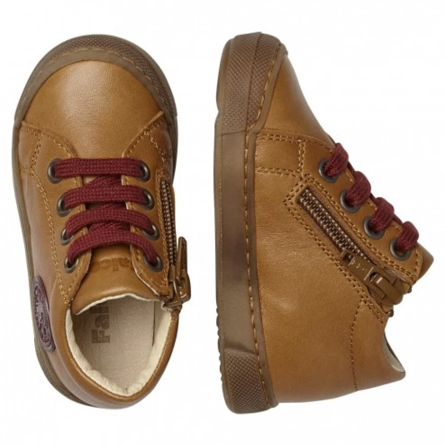 FALCOTTO Alstro Cognac Leather Zip Sneakers for Men/Women - Premium Italian Footwear