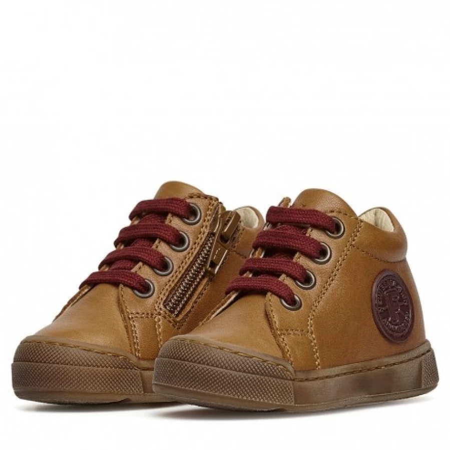 FALCOTTO Alstro Cognac Leather Zip Sneakers for Men/Women - Premium Italian Footwear