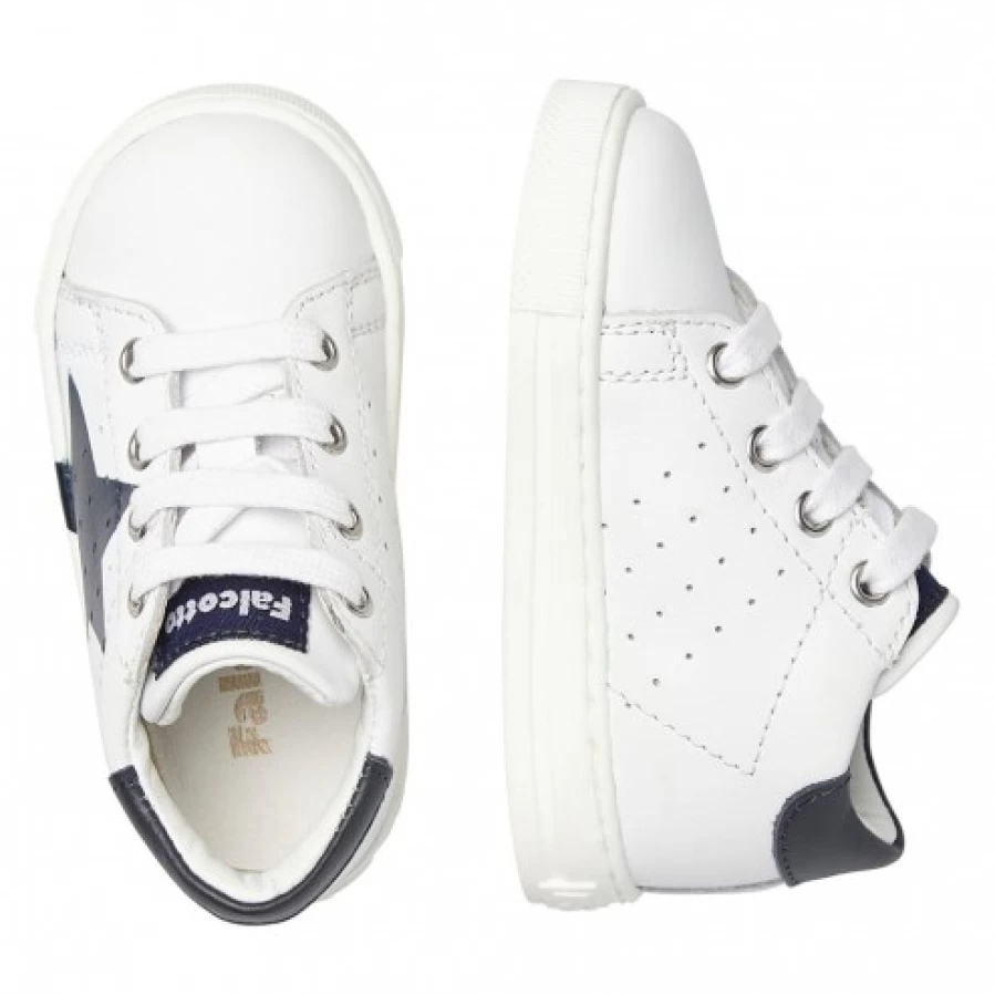 FALCOTTO Salazar White and Blue Leather Sneakers for Men | Premium Italian Craftsmanship