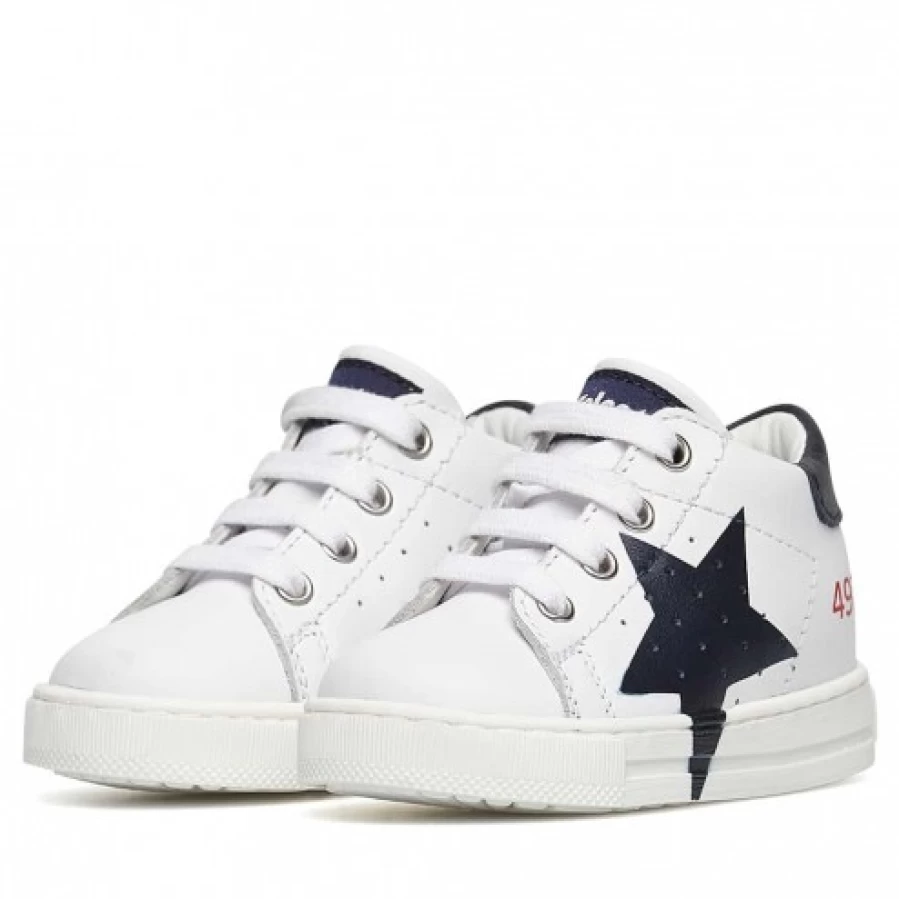 FALCOTTO Salazar White and Blue Leather Sneakers for Men | Premium Italian Craftsmanship