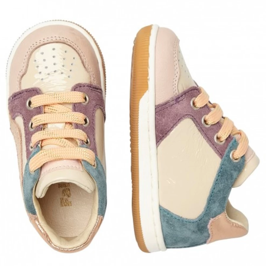 FALCOTTO Abeia Powder Pink & Mint Leather Patent Leather Sneakers for Women - Stylish Comfort Casual Shoes