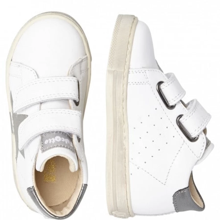 FALCOTTO Venus VL White Silver Calfskin Sneakers with Colorful Maxi-Star Design