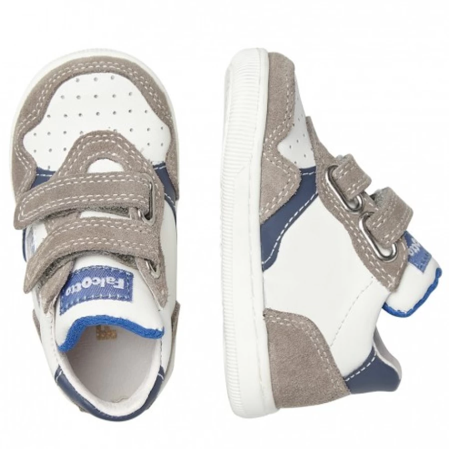 FALCOTTO Klip Vl. White-Grey Leather Suede Sneakers for Men Women Comfortable Casual Shoes