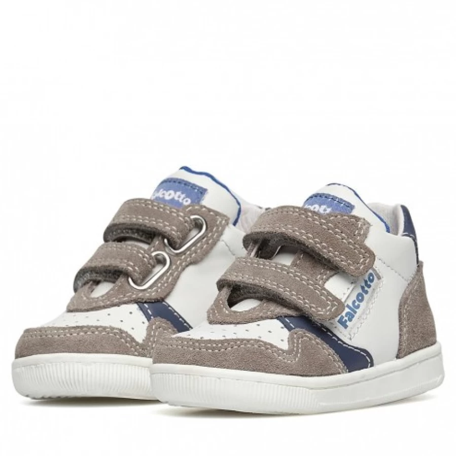 FALCOTTO Klip Vl. White-Grey Leather Suede Sneakers for Men Women Comfortable Casual Shoes