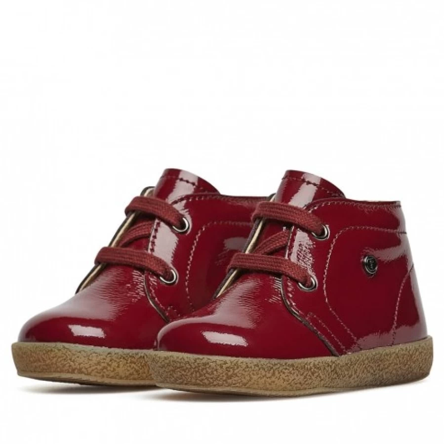 FALCOTTO Conte Bordeaux Patent Leather Lace-Up Shoes for Kids - Premium Italian Leather Dress Shoes
