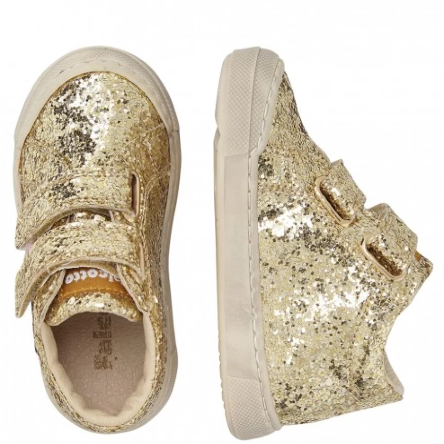 FALCOTTO Moosy VL 2 Platinum Glitter Leather Sneakers for Kids