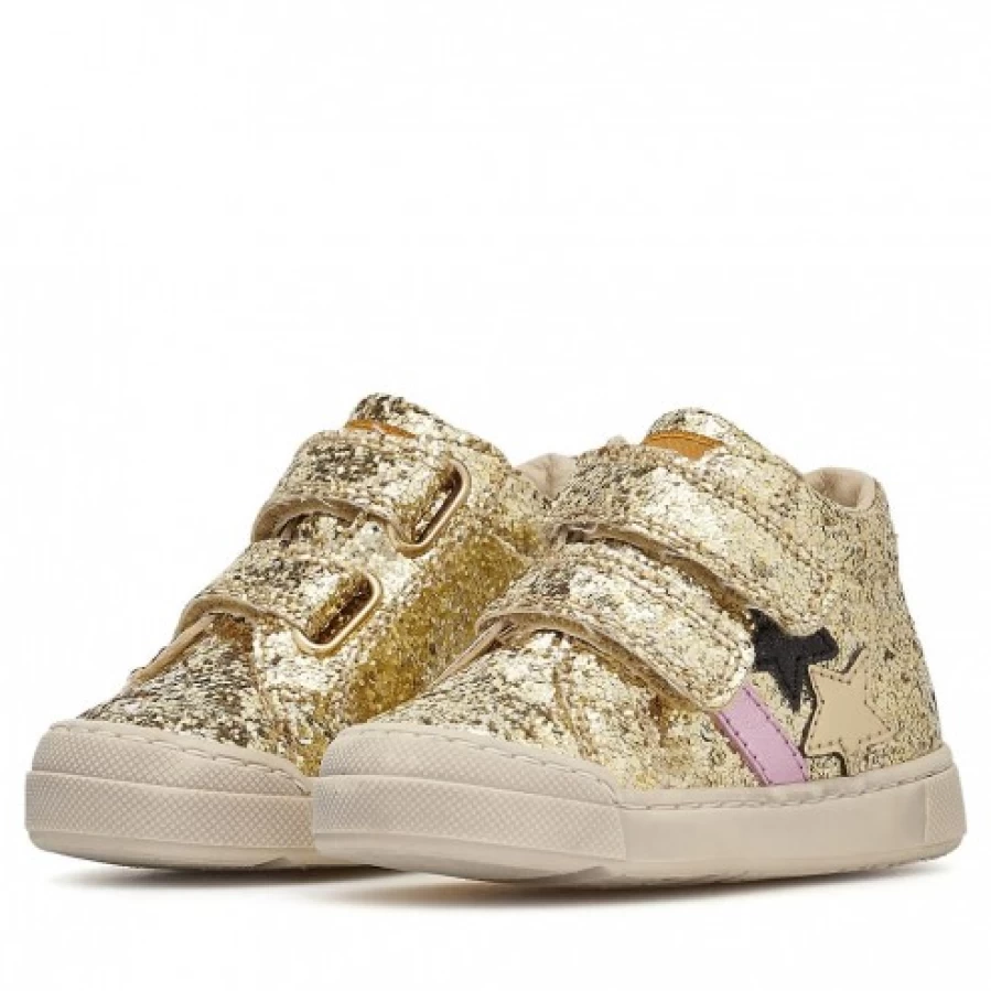 FALCOTTO Moosy VL 2 Platinum Glitter Leather Sneakers for Kids