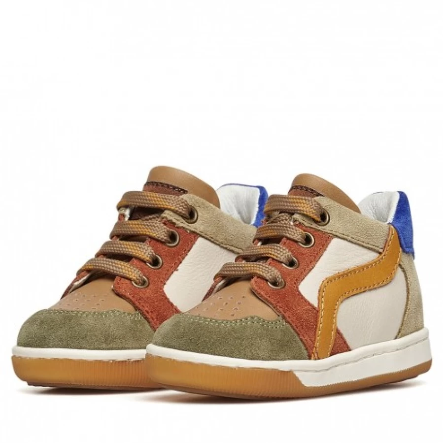 FALCOTTO Abeia Leather Suede Sneakers for Men Women - Beige Army Green Casual Shoes Comfortable Lightweight Walking Footwear