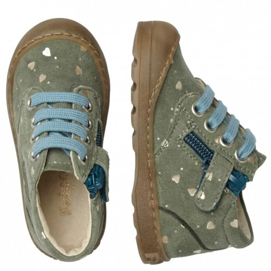 FALCOTTO Labloom Suede Zip Sneakers for Kids - Light Blue Green Comfortable Casual Shoes