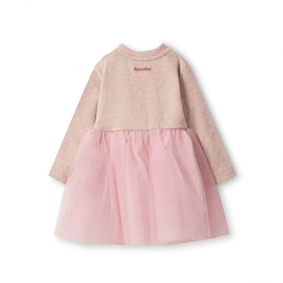 FALCOTTO Girls' Pink Cotton and Tulle Dress - Elegant Party Wear for Kids