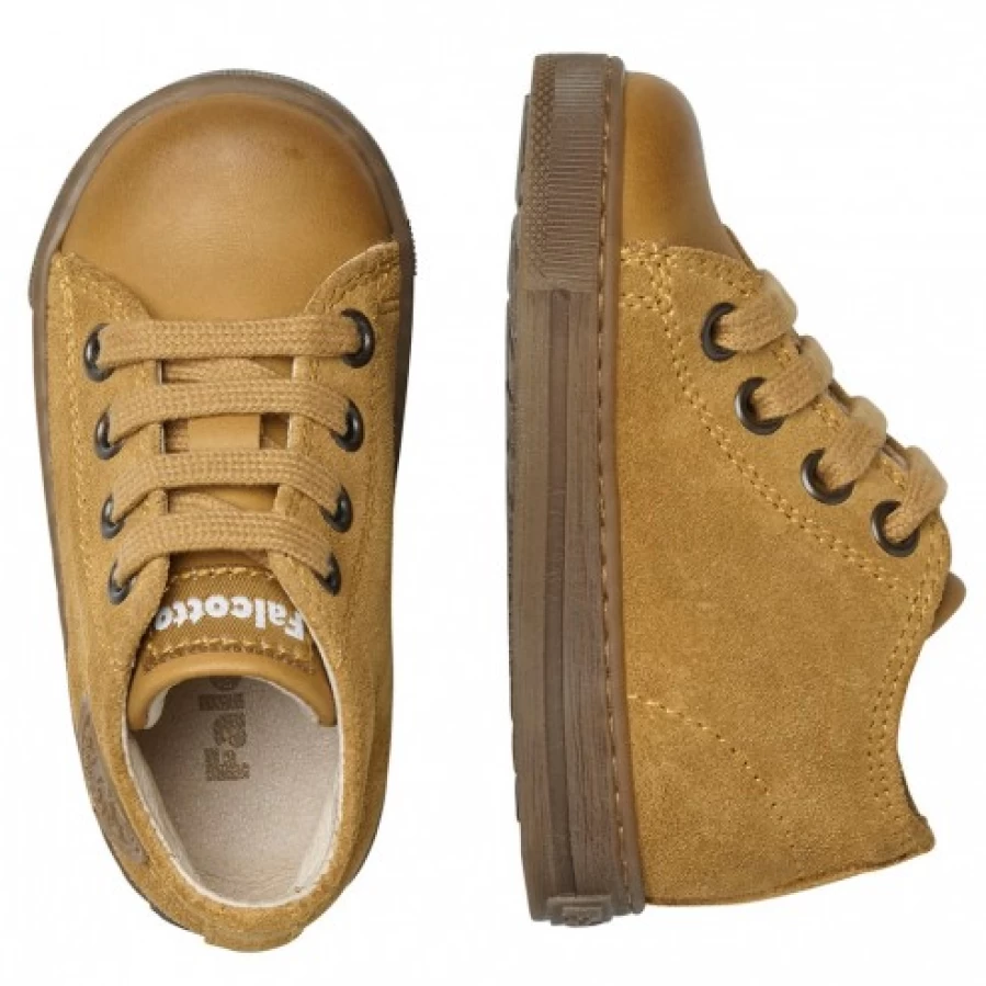 FALCOTTO Magic Leather Suede Sneakers for Kids - Pumpkin Color Comfortable Casual Shoes