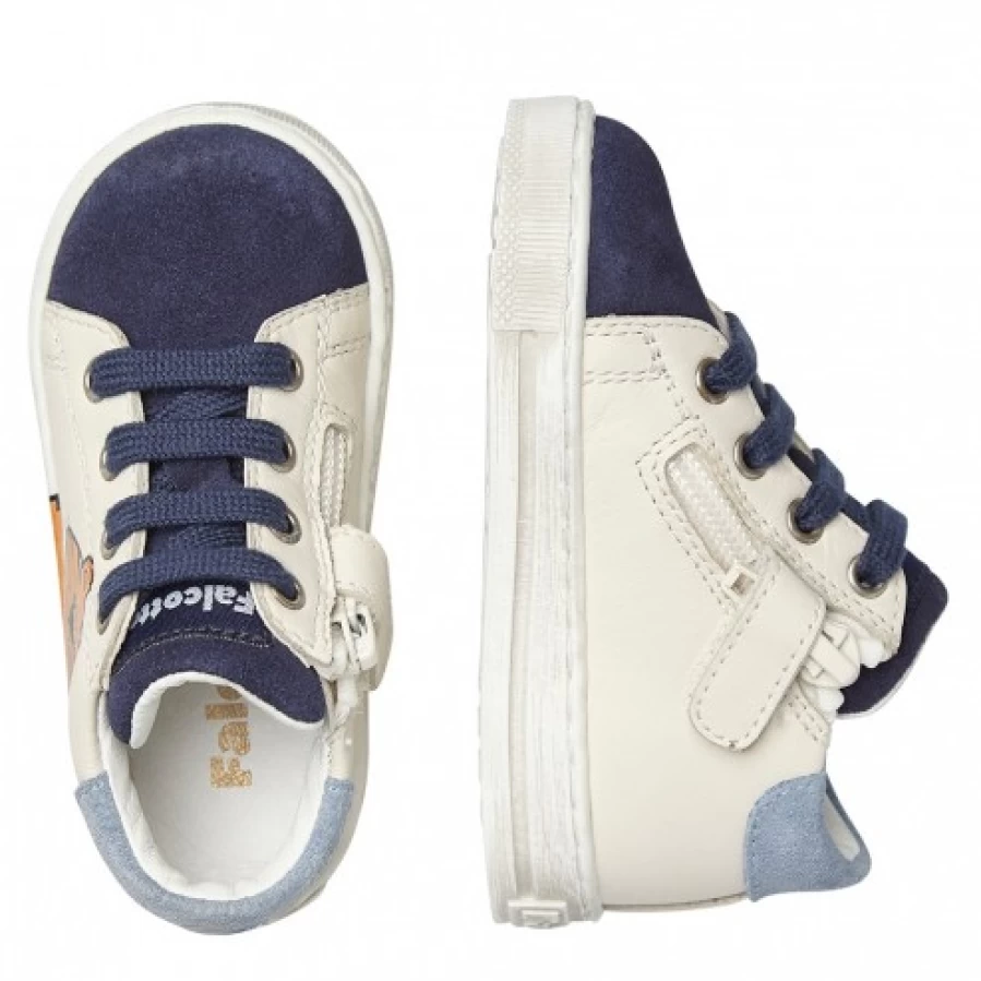 FALCOTTO Filisi Leather and Suede Sneakers for Men/Women - Navy and Milk Color Zip-Up Casual Shoes