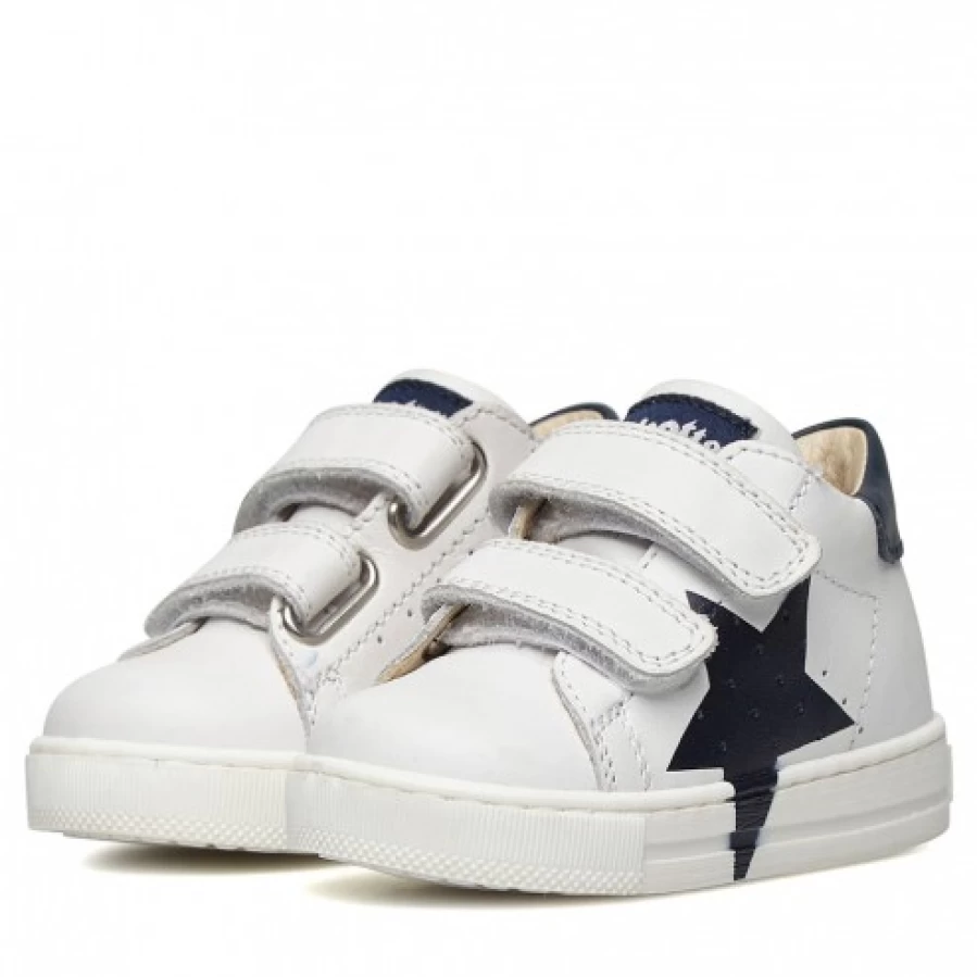 FALCOTTO Venus VL White-Blue Calfskin Sneakers with Colorful Maxi-Star Design - Women's Fashion Shoes