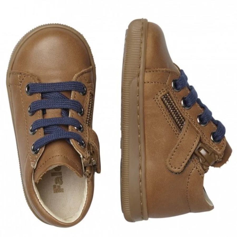 FALCOTTO Jay Zip Leather Sneakers for Men - Cognac Brown Casual Shoes