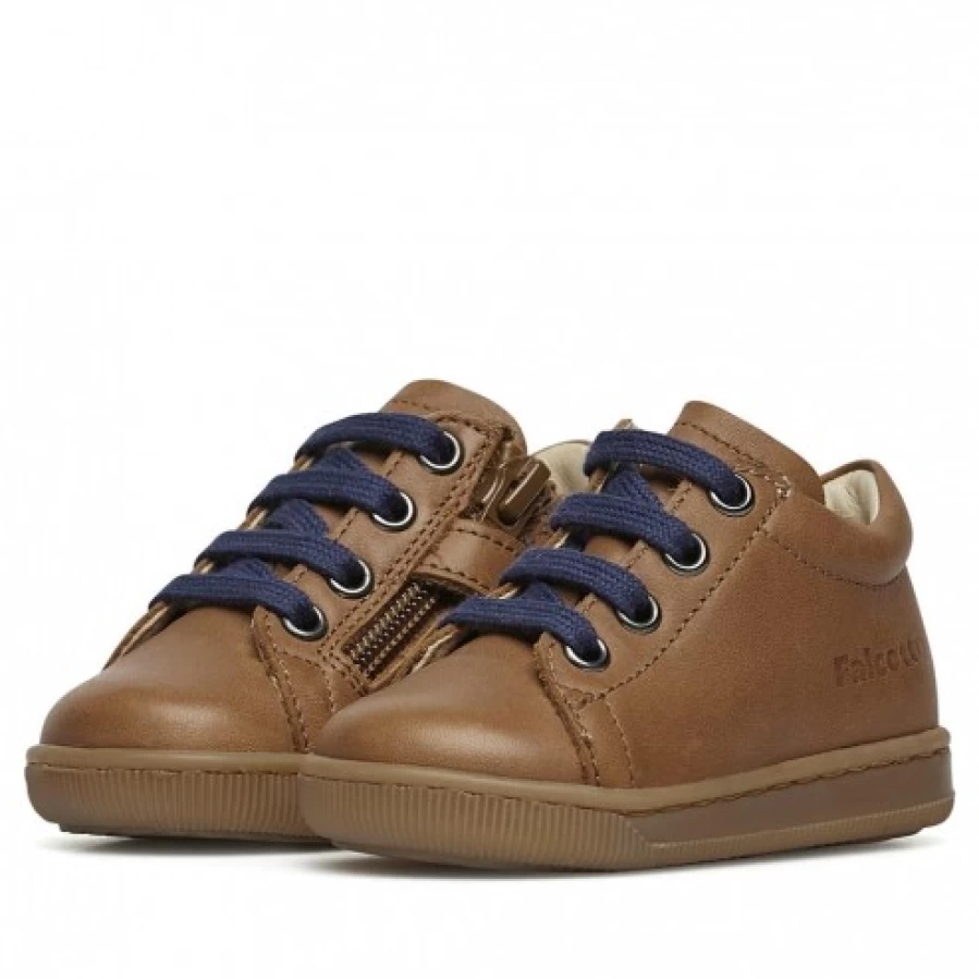 FALCOTTO Jay Zip Leather Sneakers for Men - Cognac Brown Casual Shoes