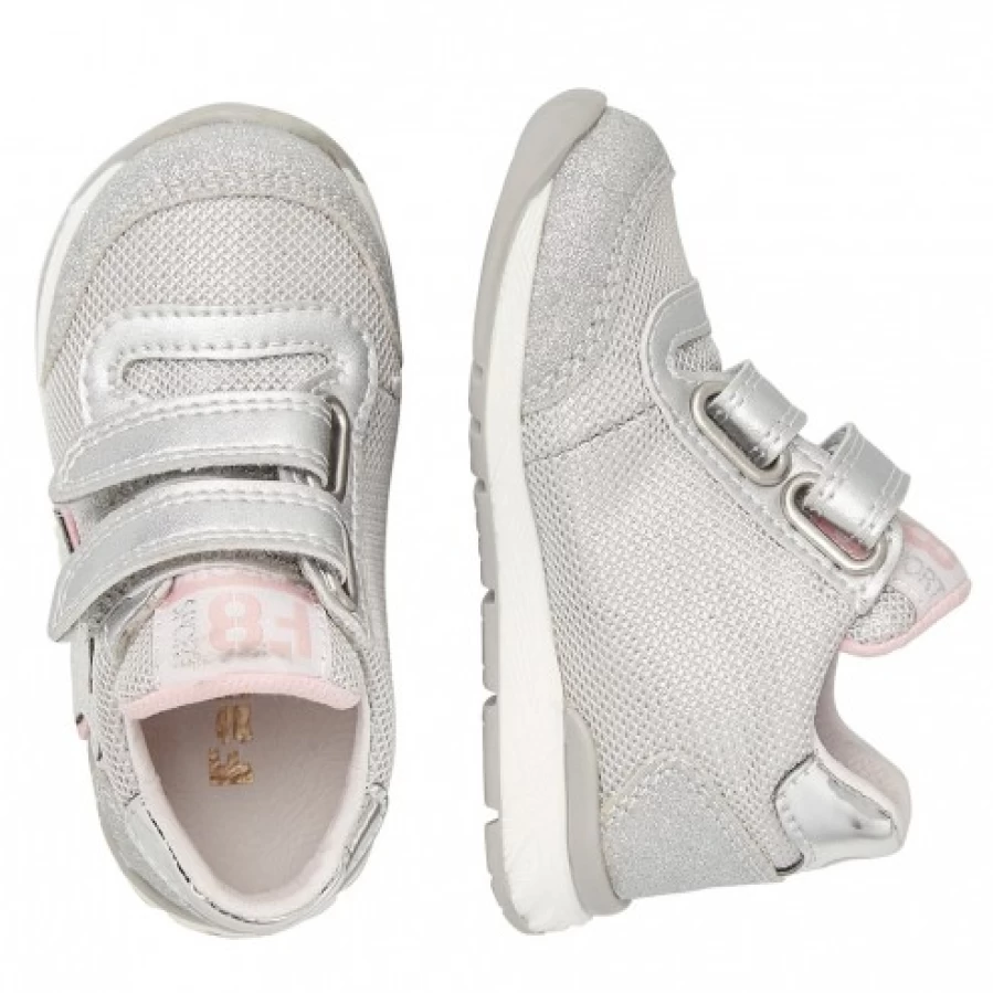 FALCOTTO Ferdi Vl. Sport Sneakers for Kids - Silver Leather & Technical Fabric Shoes - Lightweight Comfortable Design