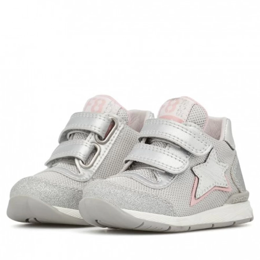 FALCOTTO Ferdi Vl. Sport Sneakers for Kids - Silver Leather & Technical Fabric Shoes - Lightweight Comfortable Design