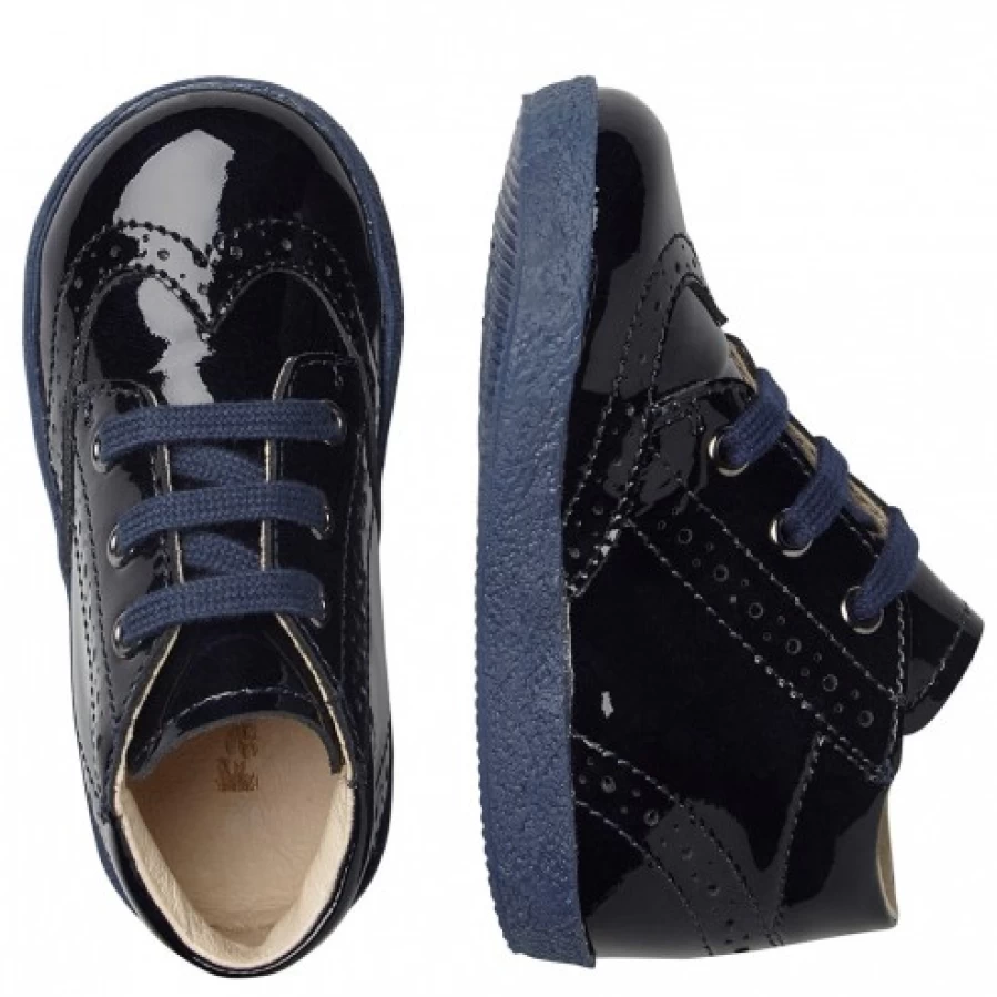 FALCOTTO Cupido Blue Patent Leather Lace-Up Shoes for Kids