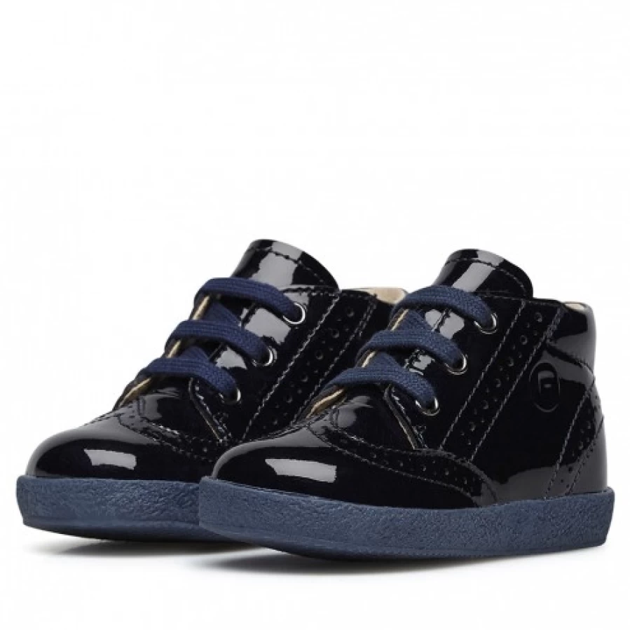 FALCOTTO Cupido Blue Patent Leather Lace-Up Shoes for Kids