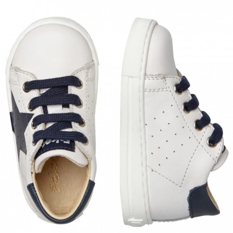 FALCOTTO Venus White-Navy Calfskin Sneakers with Colorful Maxi-Star Design for Women