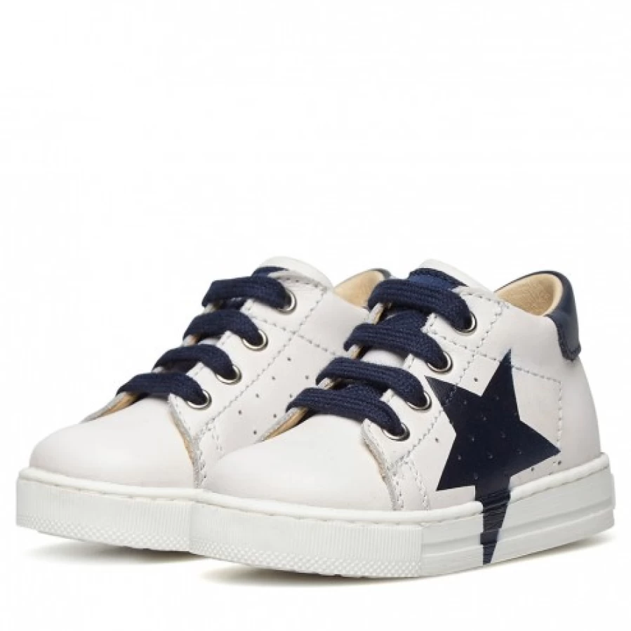 FALCOTTO Venus White-Navy Calfskin Sneakers with Colorful Maxi-Star Design for Women