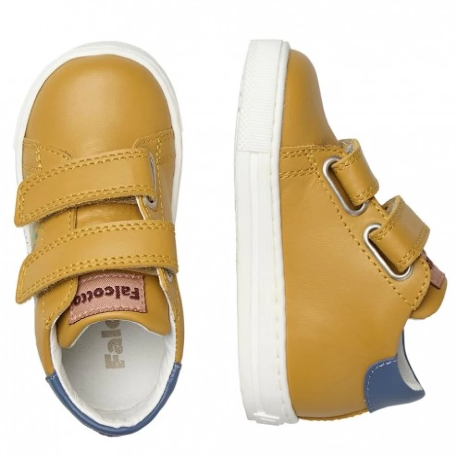 FALCOTTO Lacus VL Leather Sneakers for Men/Women - Pumpkin & Light Blue Casual Shoes