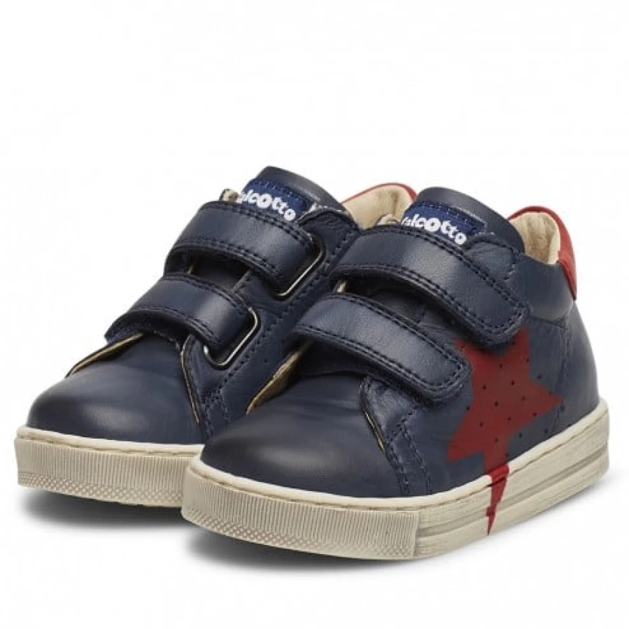 FALCOTTO Venus VL Blue-Red Calfskin Sneakers with Colorful Maxi-Star Design - Women's Fashion Shoes