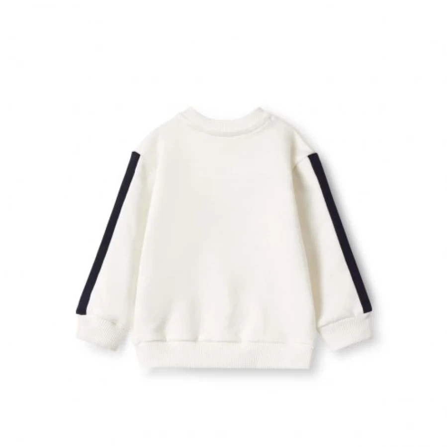 FALCOTTO Darby Teddy Bear Patch Sweatshirt for Kids - White, Cream & Navy Cotton Hoodie