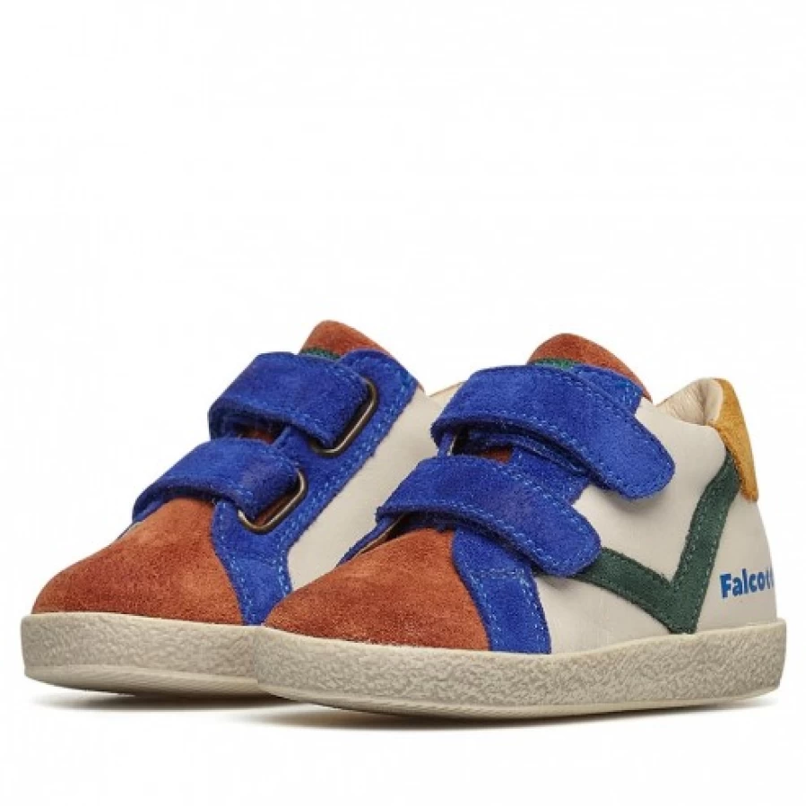 FALCOTTO Panki VL Blue and Off White Leather Suede Sneakers for Men Women
