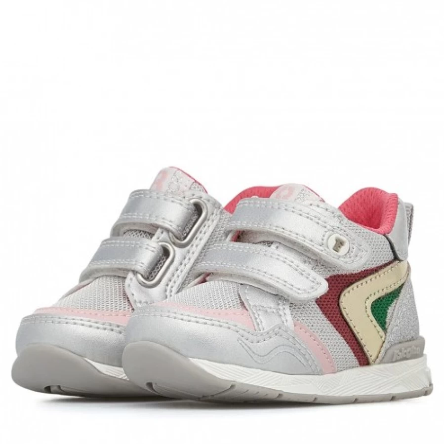 FALCOTTO Zak 3 Vol. Silver Leather and Fabric Sneakers for Kids - Lightweight Comfortable Shoes