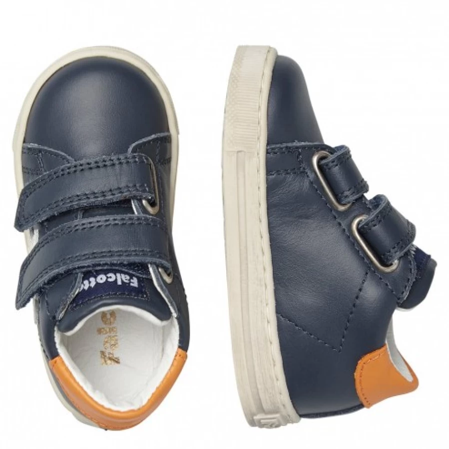 FALCOTTO Sasha VL Navy & Orange Leather Sneakers for Kids | Comfortable & Stylish