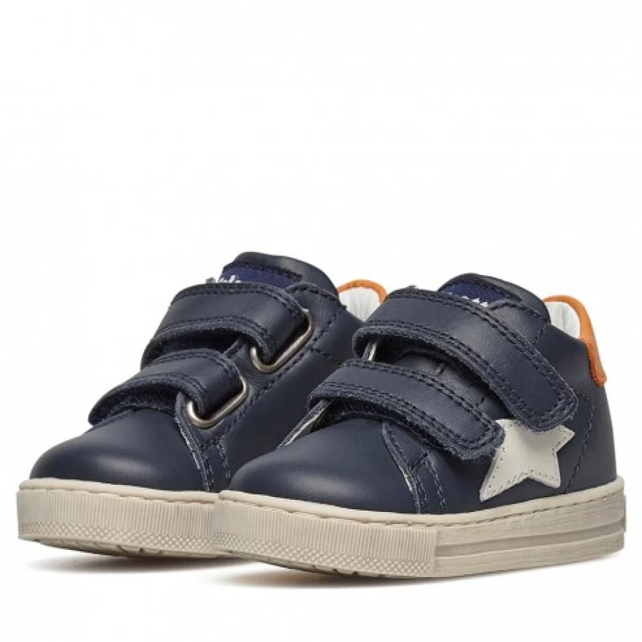 FALCOTTO Sasha VL Navy & Orange Leather Sneakers for Kids | Comfortable & Stylish