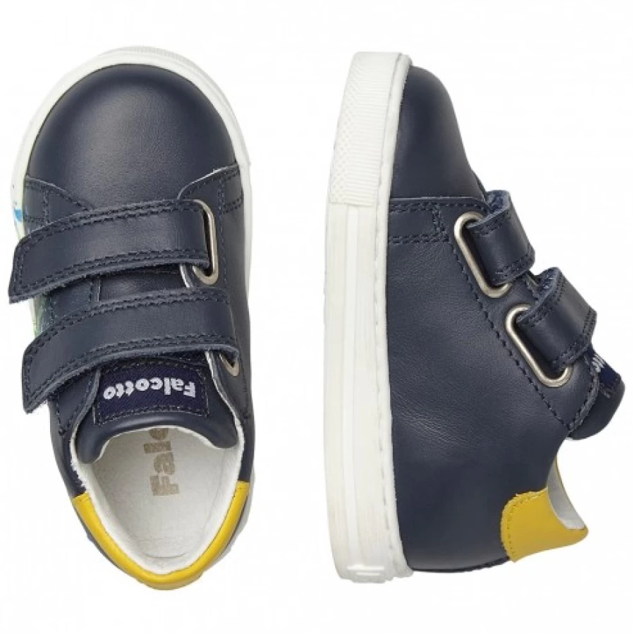 FALCOTTO Lacus VL Navy-Yellow Leather Sneakers for Men | Comfortable & Stylish Casual Shoes