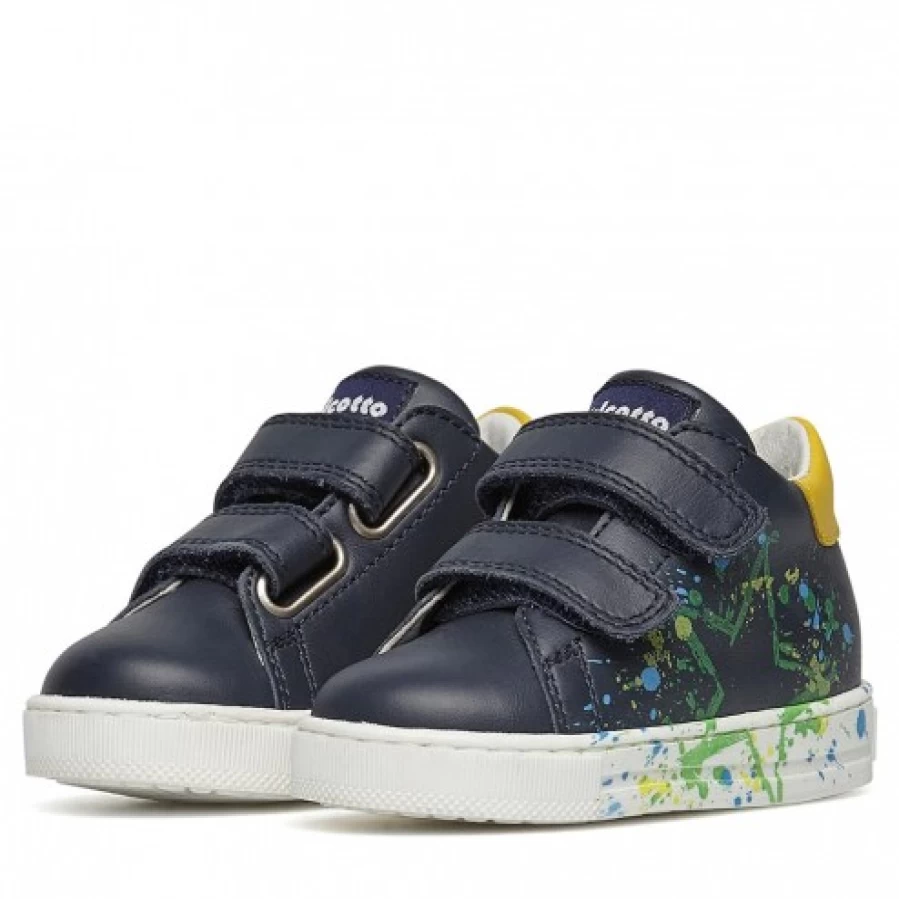 FALCOTTO Lacus VL Navy-Yellow Leather Sneakers for Men | Comfortable & Stylish Casual Shoes