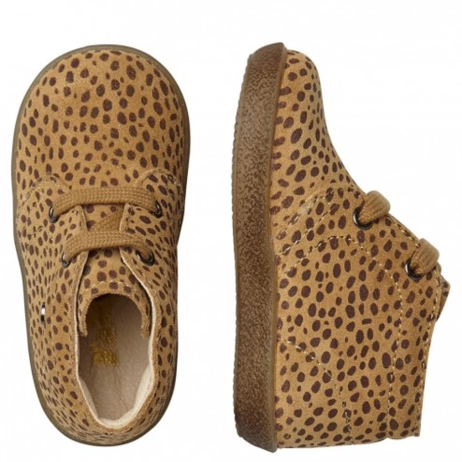FALCOTTO Kids' Lace-Up Suede Shoes with Pony Print - Comfortable Sand-Colored Casual Footwear