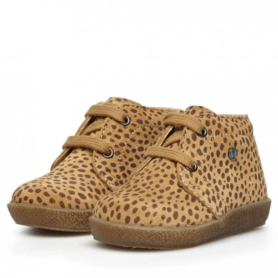 FALCOTTO Kids' Lace-Up Suede Shoes with Pony Print - Comfortable Sand-Colored Casual Footwear