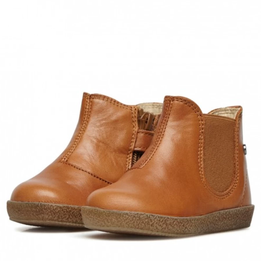FALCOTTO Calvin Men's Cognac Leather Beatle Boots with Side Zip - Vintage Ankle Boots for Men