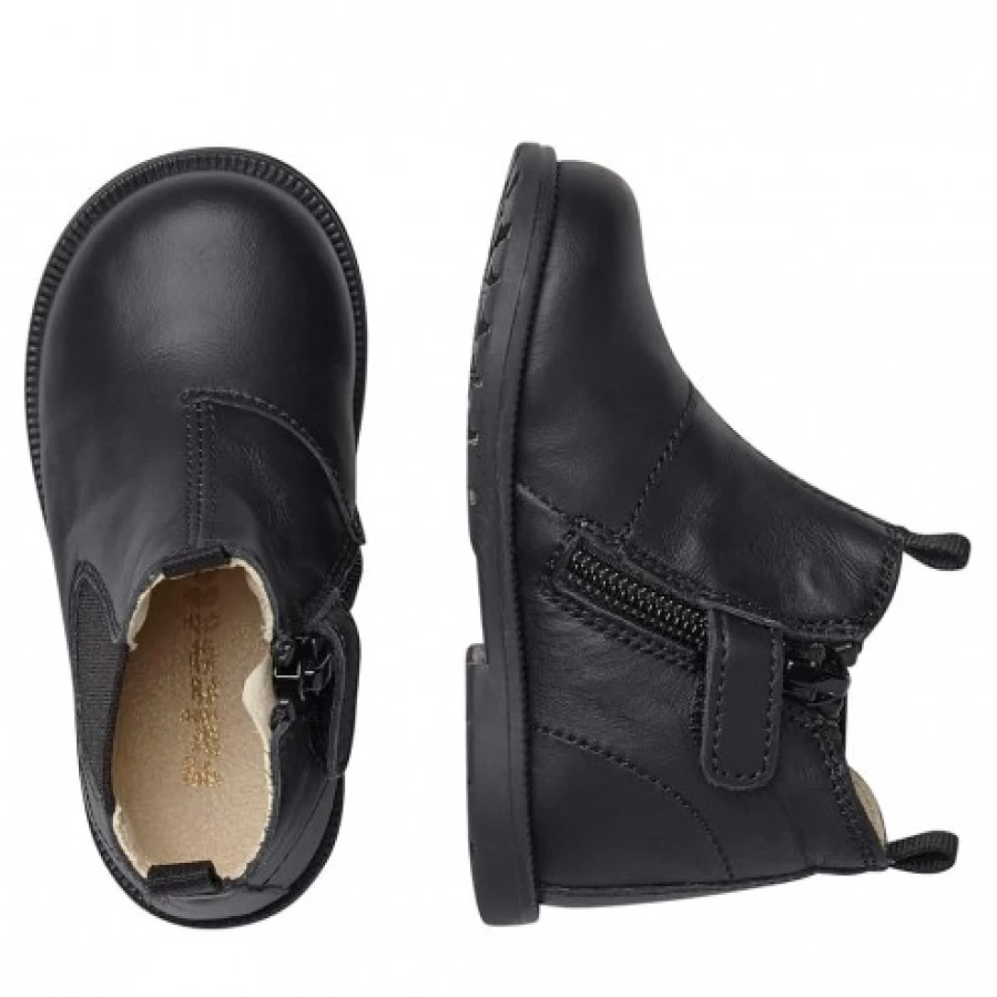 FALCOTTO Men's Black Nappa Leather Winter Boots with Zip - Stylish Beatle Boots for Cold Weather