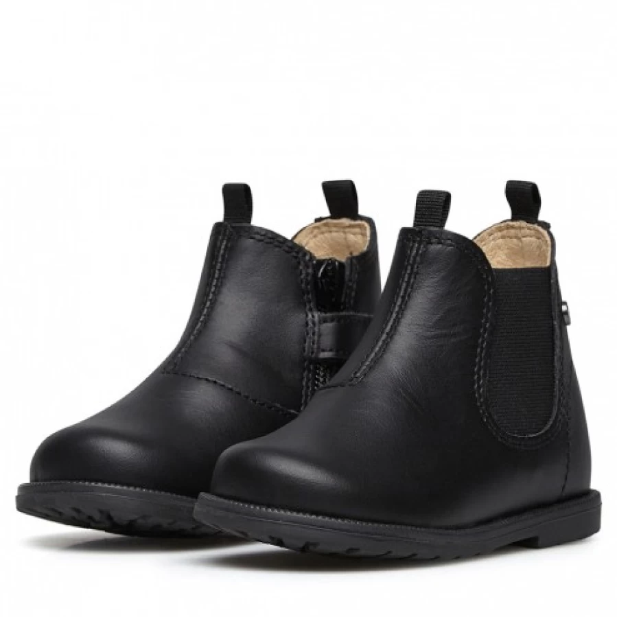FALCOTTO Men's Black Nappa Leather Winter Boots with Zip - Stylish Beatle Boots for Cold Weather