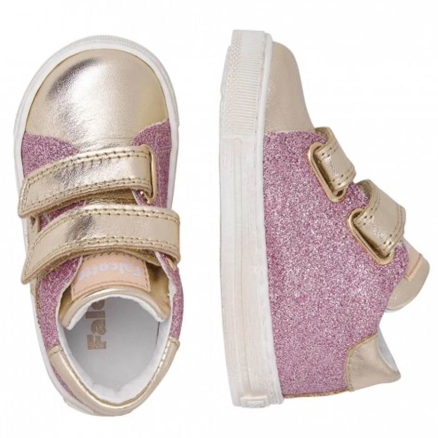 FALCOTTO Sasha VL Glitter Leather Sneakers for Kids - Pink Platinum Girls' Fashion Shoes