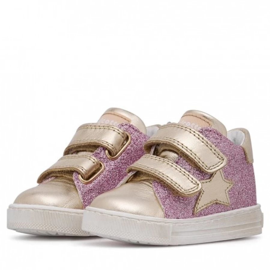 FALCOTTO Sasha VL Glitter Leather Sneakers for Kids - Pink Platinum Girls' Fashion Shoes